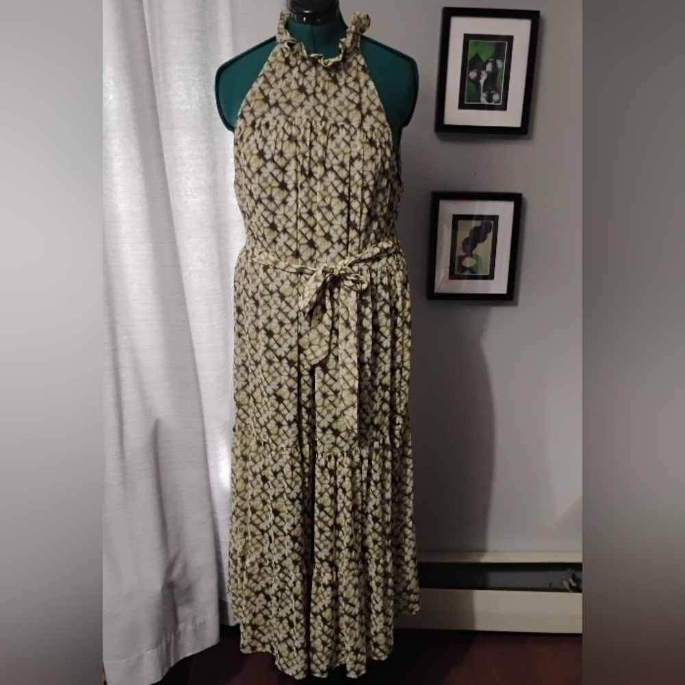 Banana Republic Ruffle Neck Abstract Print Maxi Dress Sz XL NWT - Picture 3 of 11